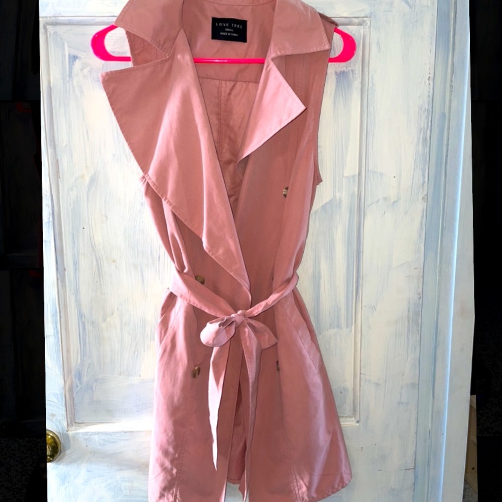 Pink tied trench vest
